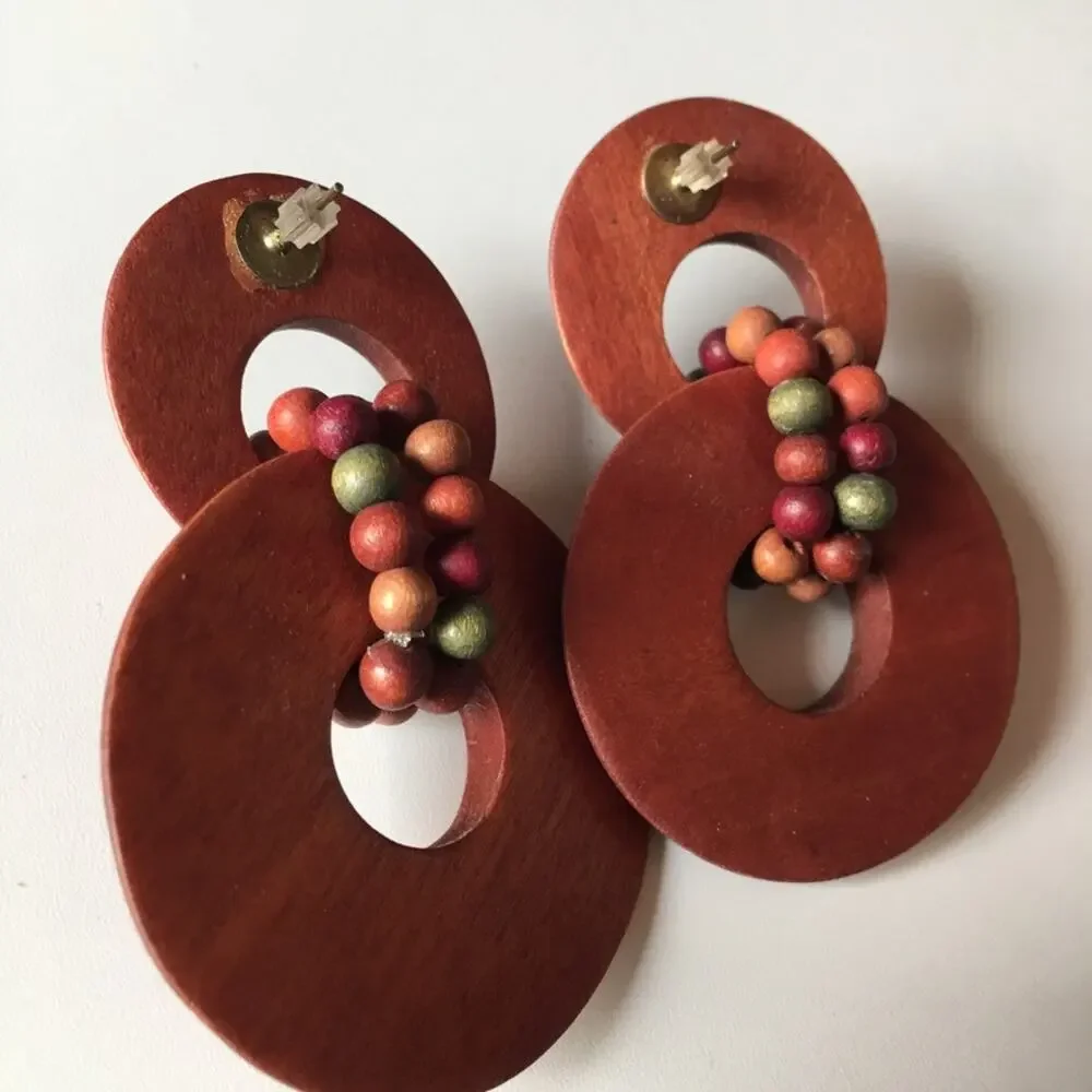 Wooden circle statement earrings